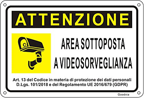 Goodvia Cartello area Videosorvegliata Metallo 15x22cm, Segnaletica Videosorveglianza Alluminio Targa Riflettente, Impermeabile e Resistente ai Raggi UV Adatti per Case e Aziende