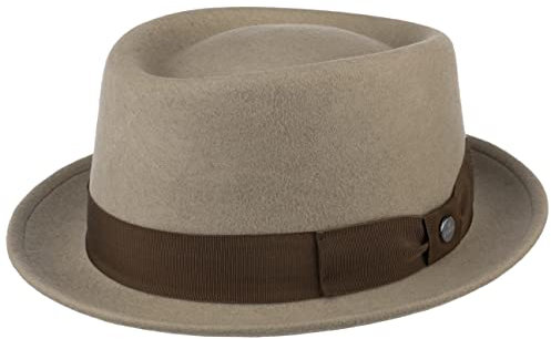 LIERYS Crushable Pork Pie Hut Herren Damen Hut aus 100% Wollfilz Wasserabweisend Mit Garniturband Made in Italy Herbst Winter beige 58 cm