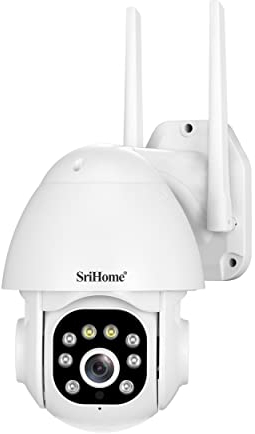 SRIHOME 3MP PTZ IP Security Camera with Human Motion Tracking, Full-Color Night Vision, Sound and Light Alarm, IP66 Waterproof, 2-Way Audio, TF Card Local Storage