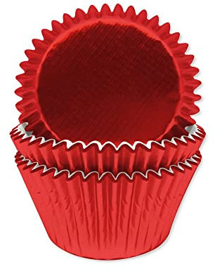 Anniversary House 45 Red Foil Cupcake Cases for Baking, Baking Cups in Heavy Duty Greaseproof Paper, J182