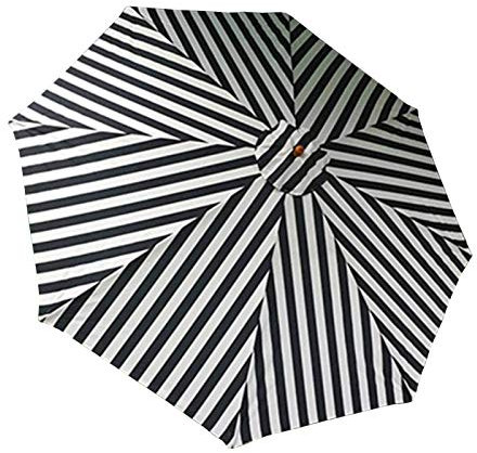 JYCCH 9ft Patio Umbrella, Black White Striped Garden Parasol Umbrella with Pull Rope & 8 Wood Ribs Pole, for Outdoor Market Table Deck Backyard (Color : Style 1) (Style 1)