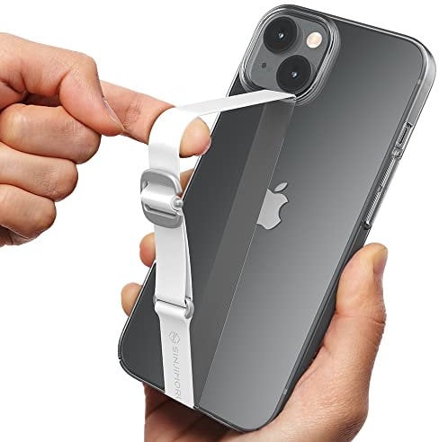 Sinjimoru Silicone Phone Strap Holder, Adjustable Grip Strap for iPhone & Samsung - Reusable Loop with Clip, White