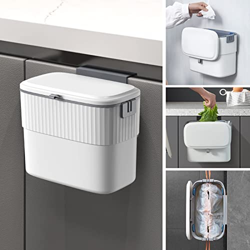ELPHECO Cubo de basura colgante de 1.8 galones con tapa, cubo de basura de 7 litros montado en la pared para puerta de armario de cocina, cubo de basura pequeño debajo del fregadero para armario, baño