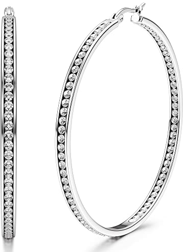 Adramata Ohrringe Creolen Edelstahl Damen Hypoallergen Kreolen mit AAA Zirkonia Ohrringe Hängend 40mm/50mm/60mm Earrings For Women Creolen Silber/Gold/Rosegold
