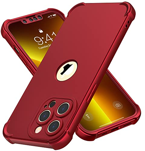 ORETECH für iPhone 13 Pro Max Hülle, mit 2 Stück Schutzfolie, 360 Grad Ganzkörper Stoßfest Kratzfest Silikon Handyhülle für iPhone 13 Pro Max 6,7 Zoll,Rot