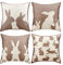 FOLOU 4er Set Ostern Kissenbezug 45 x 45 cm, Kaninchen und Gefärbte Eier Dekorativ Kissenhülle, Ostern Einseitig aus Leinen Kissenbezug, Frühling Blumen Dekokissen für Sofa Schlafzimmer Wohnzimmer