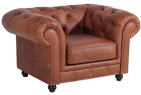 58 aufm Kessel Sessel Kathe Bezug Echtleder (antikoptik) Buche nussbaum dunkel/Cognac 22519