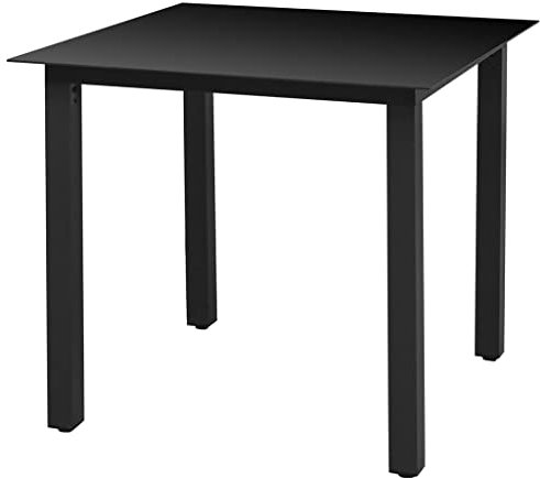 FIRBNUS 80x80x74 cm Gartentisch Garten Esstisch Wetterfest Schwarz Tisch Balkontisch Beistelltisch Outdoor Tischplatte Esszimmertische Sideboard Kaffeetisch für Terrasse Glas Aluminium