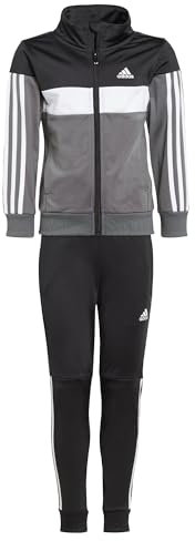 adidas Unisex Kinder Tiberio 3-Stripes Colorblock Shiny Track Suit Kids, Black/White/Grey Five, 3-4 Years