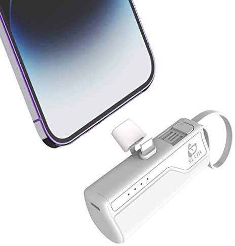 SLuB Power Bank 5000mAh, Mini Externer Akku, Tragbares Power Bank, Kompakt Handy Ladegerät, LED Dispay Akkupack, Kompatible für iPhone 14/14P/13P/13/12/11/X/8 Usw (Weiß)