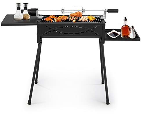 GYMAX Barbecue a Carbonella con Forcella Elettrica, Griglia a Carbonella in Acciaio Inox con Tappetini Antiscivolo, Griglia a Carbonella Portatile per Campeggio, Picnic