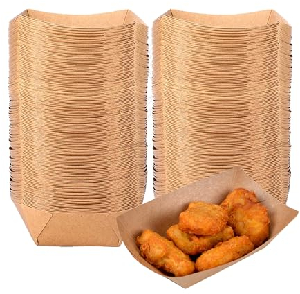 Paper Food Boats1LB Disposable Paper Food Trays 100 Pack,Grease-Proof Sturdy Food Trays Small for Hot Dog Nacho Fast Food,Kraft Snack Food Serving Trays for Party, Concession Stands