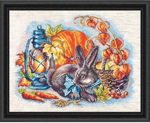 Kreuzstich Stickpackung Herbst mit einem Kaninchen Zählmuster