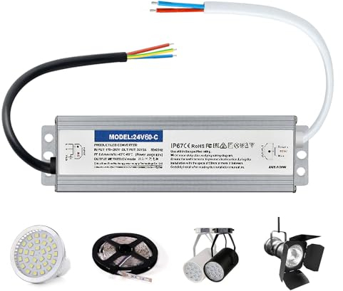 Ultradünner LED Trafo IP67, Led Netzteil 24v Triac 24v Trafo Ideal Betrieb Von Überwachungs Für Led Strip Lampe Led Netzteil Treiber (24V60W)