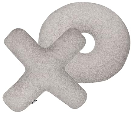 Beliani Dekokissen 2er Set mit Füllung Teddy-Optik Webpelz grau Tic Tac Toe Hesperis