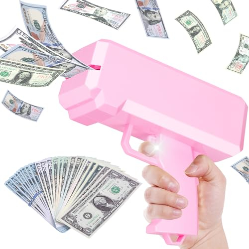 GirlDiary Geld Pistole Shooter mit 101 Requisitengeld, Spielzeugpistole, die Geld für Spielfilme Party sprühen, Handgehaltene Geldpistole Gefälschte Pistole (Rosa)