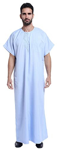 Memmyly Abaya Herren Herren Kaftan Marokkanisches Kleid Abendkleid Muslim Qamis Herren Muslim Pyjama Hijab Kleider Ramadan Marokkanisch Mittlerer Osten Ramadan Kaftan Herren Marokkanisch, blau, XL