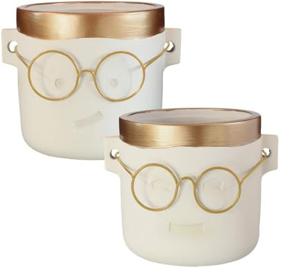 NaDeco Blumentopf mit Gesicht und Brille, in Zwei Farben und 4 Größen wählbar | Lustige Deko Pflanztöpfe | Übertopf | Blumentopf | Sukkulenten & Kakteen Topf, Farbe:Gold (Harry), Größe:Ø14 h.13.5 cm