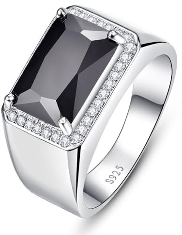 Yaresul Schwarzer Onyx Ring für Männer 7ct 8X12mm Herren Silber Ringe Rechteck Schliff mit weißen Cubic Zirkonia 925 Sterling Silber Ringe für Männer Hochzeit Verlobungsband, Größe 67.2(21.4)