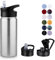 MURBONE Edelstahl Trinkflasche 500ml (+2 Deckel)-mit Strohhalm,BPA frei,Thermosflasche Auslaufsicher,Kohlensäure Geeignet,Thermoskanne Vakuum Doppelwandisolierung für Sport, Reisen, Camping