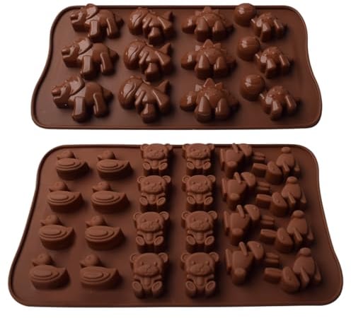 Silicone Moulds,Silicone Chocolate Moulds,2 Pack Animal Shapes Cake Making Molds,Cake Candle Molds Jelly Soap Molds,Cake Moulds for 3D Ice Tray Candy (Brown)