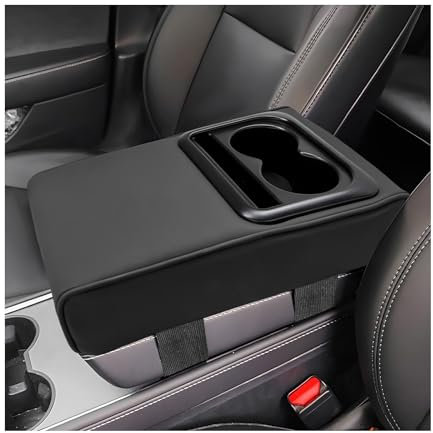 povtii Almohada para reposabrazos de consola central de automóvil, 14 x 8.3 pulgadas, protector de cuero con portavasos y soporte para teléfono, cojín de espuma viscoelástica para la mayoría de