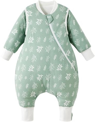 Duomiaomiao Winter Baby Sleeping Bag with Legs 3.5 Tog, Newborn Warm Sleeping Bag with Feet 100% Cotton Toddler Wearable Blanket 6-12 months, Green Leaves