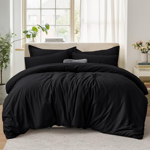 Tifschlaf King Size Duvet Cover Sets - Kingsize Bedding Set with 2 Pillowcases - Ultrasoft Brushed Microfiber Quilt Bed Cover with Zip Fastening, Black (230x220)