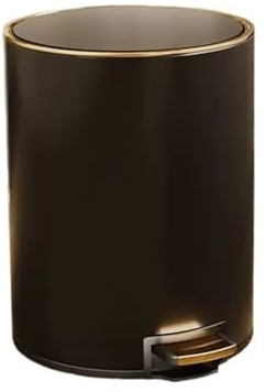 RUNZE765Z Corbeille à Papier Poubelle de Style crème for la Maison, en Acier Inoxydable, Salon, Cuisine, Grande capacité, Salle de Bains, pédale avec Couvercle Poubelle De Bureau(Noir,XL)