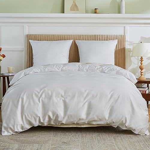 Simple&Opulence Bettwäsche 135x200 Baumwolle, 100% ägyptische Baumwolle, 400TC Satin Luxuriöses Bettwäsche, mit 1 Bettbezug 135x200 cm und 1 Kissenbezug 80x80 cm, Weiße