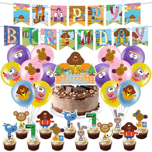 dog 1 Dugg-ee Balloons Happy Birthday Banner, Birthday Decoration for Boys - love Cartoon Hey Dugg-ee - Happy Birthday Balloons Party Decorations - Include Cake Toppers, Latex Balloons