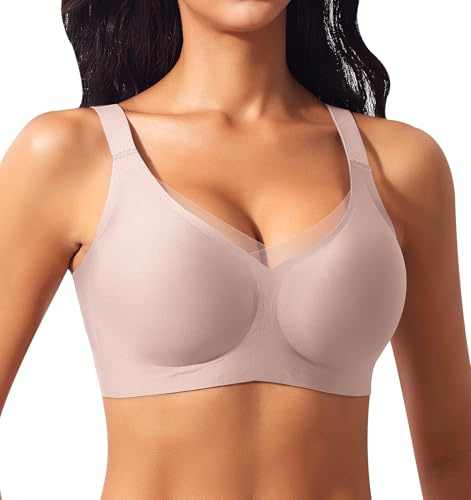 Ganado Damen BH Nahtloser Glatter BH Ohne Bügel Spitze Tiefem V-Ausschnitt Bügelloser BHS Weicher Bequemer BHS mit zusätzlicher Verlängerung Soft Bralette Bustier Bra Tshirt