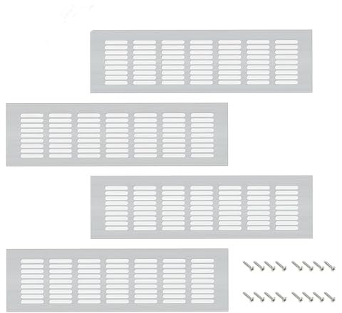 4 rejillas de ventilación de aluminio, 80 x 300 mm, zócalo, rejillas de ventilación y rejillas, rejillas de ventilación rectangulares, para zapatero, baño, cocina, salón (4 Pack)