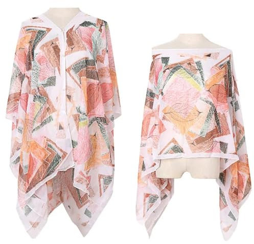 YUECIBAI Bufanda Mujer Moda Impresión Floral Bufanda De Seda Playa Bikini Gasa Sol Ropa Mujeres Capa Larga Cardigan Sombrilla Protector Solar Chal V110 Beige