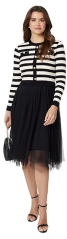 Izabel London 2-in-1 Dress with Striped Top & Midi Mesh Skirt for Women UK with Long Sleeves and Button Details.