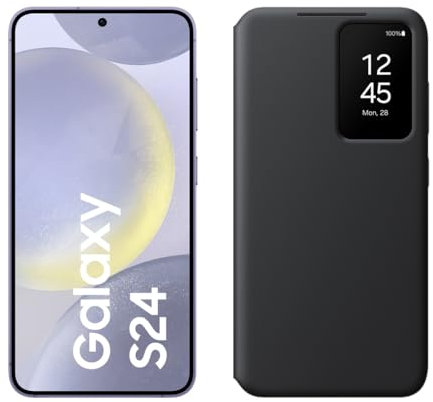Samsung Galaxy S24 AI Smartphone, 8 GB RAM, 128 GB Speicher, Cobalt Violet, 3 Jahre Herstellergarantie + Smart View Wallet Case Black