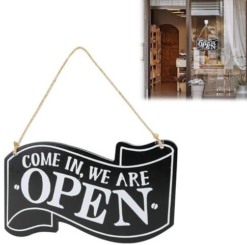 1 Pcs Wooden Open-Closed Sign, Hanging Business Sign, Double-Sided for Door, Restaurant, Cafe, Hotel (5.3x9.84 inch)