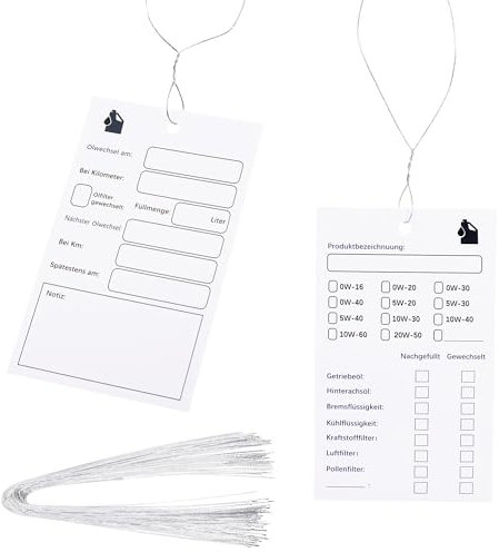Zocipro 100 Stück Öl Service Anhänger Ölwechselzettel Öl Service Zettel Ölzettel mit draht, 6x10cm Ölwechsel Anhänger Kfz Service Aufkleber
