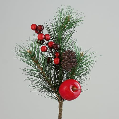 mucplants künstlicher Tannenzweig mit Apfel und Zapfen rot ca. 30cm Dekozweig Zweig