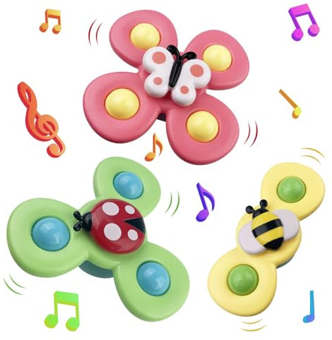 Dunkwckore 3PCS Jouet Bain Bébé, Spinner Bebe Ventouse, Coccinelle Abeille Papillon Animaux Mignons Jouets de Jeux Bain Bebe, Ventouses Rotatives Cadeau pour Tout-Petit, Enfants, Filles, Garçons