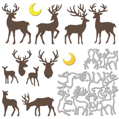 GLOBLELAND Stanzformen Mit Hirschmotiv Für Bastelarbeiten Scrapbooking Metall Mond Stanzformen Tiere Stanzungen Für Kartengestaltung Prägung Fotoalbum Basteldekoration