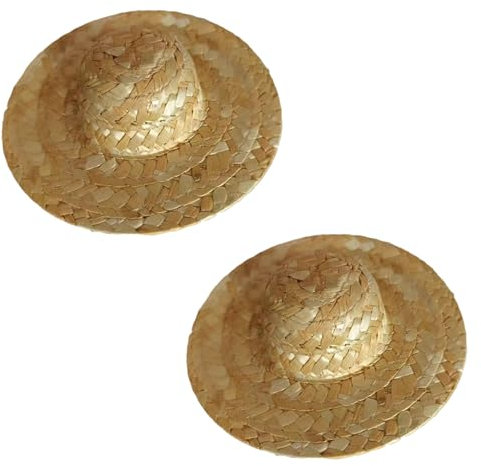 Xoeryoy Mini Sombrero de Paja 2pcs 2x1 Pulgadas de Ancho de Ancho Mini Sombreros de Mini Sombreros de Paja Realista para artesanías, Botellas de Vino, Decoraciones, Joyas/Accesorios de muñecas