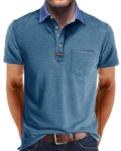 Volemo Mens Polo Shirts Short Sleeve Polos with Pocket Golf Tee Summer Tops Regular Fit M-3XL