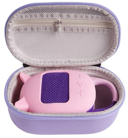 EVA Hard Carrying Case + Silicone Cover for JBL Clip 5, Silicone Case with Speaker Storage Bag for JBL Clip 5 Speaker (Purple Organizer + Pink Silicone Cover)
