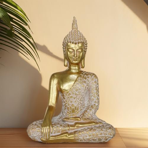 Tolatr Buddha Statue Outdoor,Zen Garden Decor Buddha Sculpture for Home Meditation Decor Buda Decoration for Patio Desk Porch Yard Art Resin Decoration (Golden)