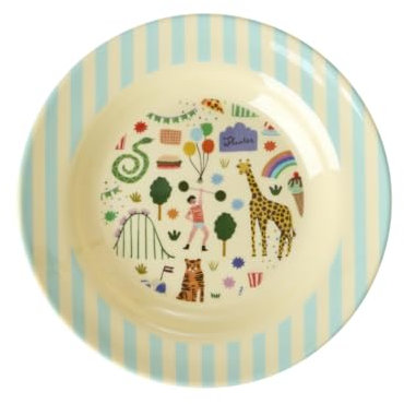 Rice Melamin Tiefer Teller Mint - Fun Fair Print - Rund Kinderteller Campinggeschirr Kindergeschirr Bruchfest Speiseteller Kinder Camping Bruchsicher BPA-Frei Ø 20 cm