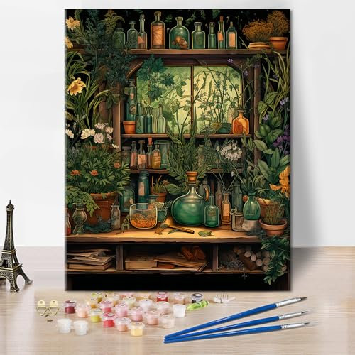 Benutzerdefinierte Grüne Pflanzen Und Kräuter Flasche Malen Nach Zahlen Kit Für Erwachsene Pflanzen Und Kräuter DIY ölmalerei Kits Auf Leinwand Für Haus Dekor Farbe Nach Zahlen 40x50cm Ohne Rahmen