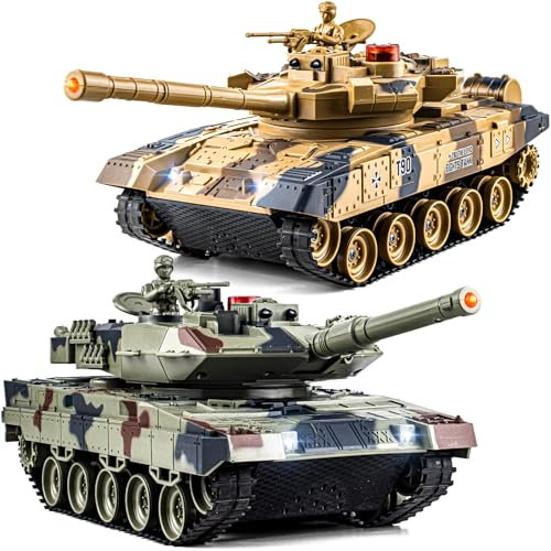 RC Panzer, Fernbedienung Panzer 1/24 RC Modellbau Russian T90 und German Leopard II mit 2.4GHz mit Licht und Rauch, Soundeffekten und Vibrationsfeedback, für Kinder ab 6 Jahren Geschenk für Jungen