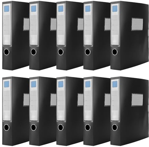 FUNSUEI 10 Stück Aktenordner A4 Schwarz, 5,5 cm Breit, Ringordner A4 Kunststoff, Archiv-Schachtel für Büro
