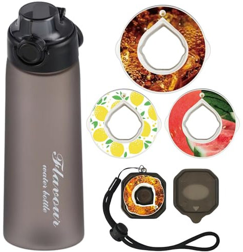 Alpha Fit Borraccia aromatizzata, compatibile con Air Up, 900 ml, a prova di perdite, senza BPA, con 3 capsule aromatiche, infrangibile e lavabile in lavastoviglie (nero opaco)